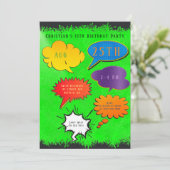 Neon Green Speech Bubble Boy Girl Birthday Party Einladung (Stehend Vorderseite)