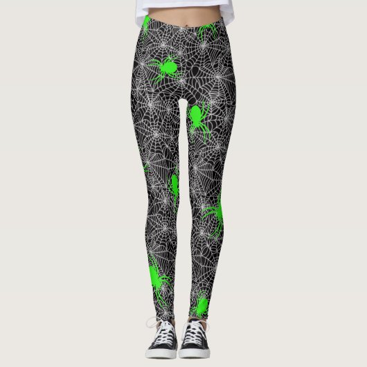 Neon Green Spider and Web Leggings (Vorderseite)
