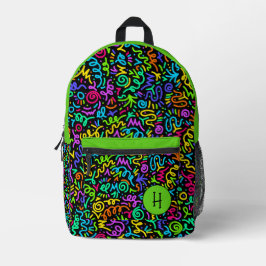 Neon Green Squiggle Monogram Bedruckter Rucksack