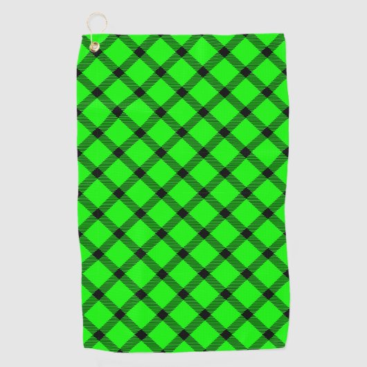 Neon Green Traditional Tartan Muster Kariert Style Golfhandtuch (Vorderseite)