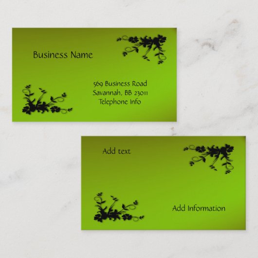 Neon Green und Black Elegante Business Card Visitenkarte (Vorne/Hinten)