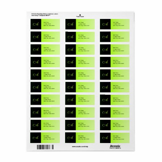 Neon Green und Black Monogram Address Labels (Vorne)