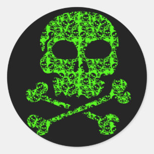 Neon Green und Black Skulls zu Halloween Runder Aufkleber