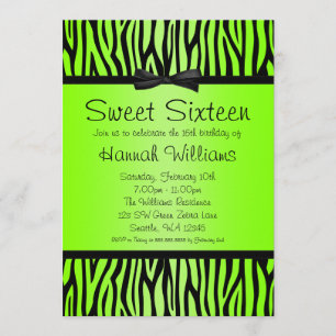 Neon Green und Black Zebra Bow Sweet 16 Geburtstag Einladung