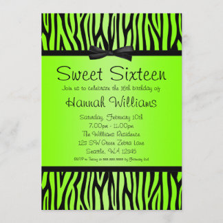 Neon Green und Black Zebra Bow Sweet 16 Geburtstag Einladung