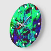 Neon Green und Blue Abstrakt Pattern Große Wanduhr (Winkel)
