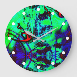 Neon Green und Blue Abstrakt Pattern Große Wanduhr