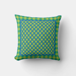 Neon Green und Blue Polka Dots und Karo Gingham Kissen