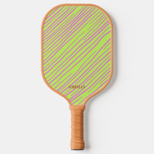 Neon Green und Brown Modern Monogram Pickleball Schläger (Vorderseite)