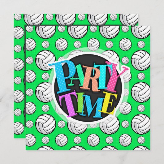 Neon Green Volleyball-Muster Einladung (Vorne/Hinten)