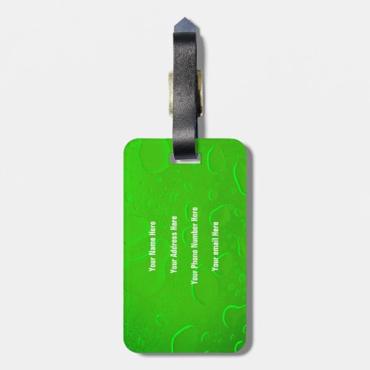 Neon Green Water Drops Abstrakte Monogram Initials Gepäckanhänger (Rückseite vertikal)