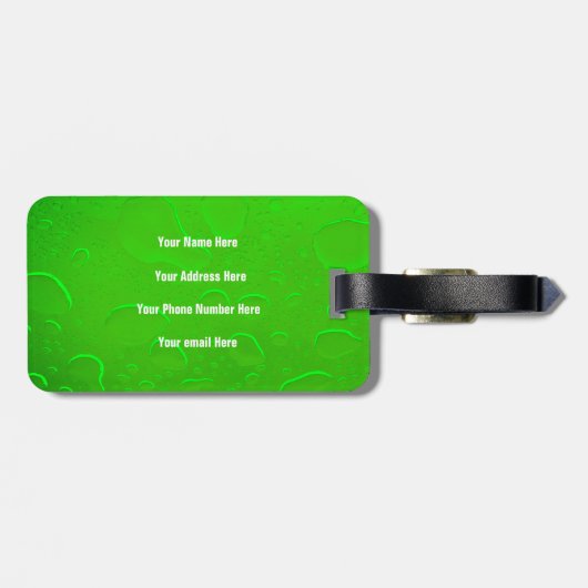 Neon Green Water Drops Abstrakte Monogram Initials Gepäckanhänger (Rückseite horizontal)