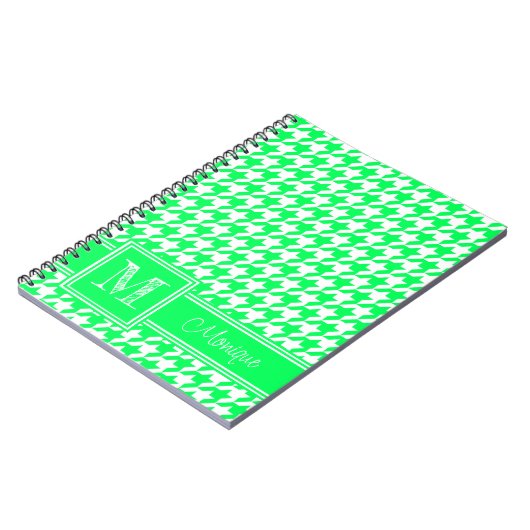 Neon Green White Hahnentrittmuster | Modernes Mono Notizblock (Linke Seite)