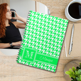 Neon Green White Hahnentrittmuster | Modernes Mono Notizblock