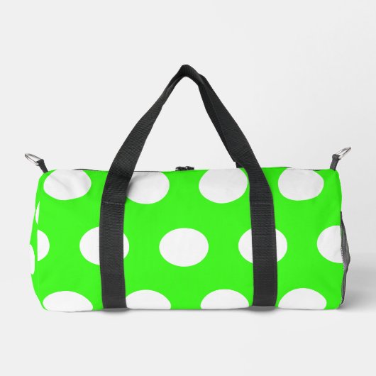 Neon Green White Large Polka Dots Duffle Bag (Vorderseite)