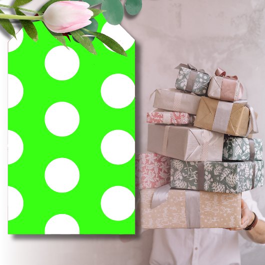Neon Green White Large Polka Dots Geschenkanhänger