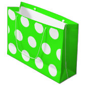 Neon Green White Large Polka Dots Große Geschenktüte (Vorderseite Schrägansicht)