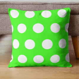 Neon Green White Large Polka Dots Kissen