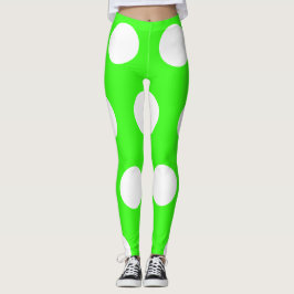 Neon Green White Large Polka Dots Leggings