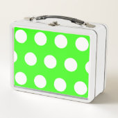 Neon Green White Large Polka Dots Metall Brotdose (Vorderseite)