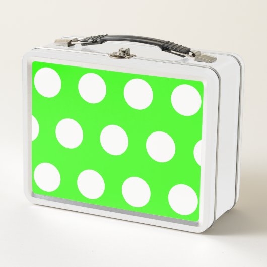 Neon Green White Large Polka Dots Metall Brotdose (Vorderseite)