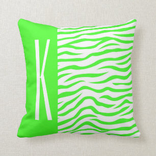 Neon Green & White Zebra Stripes Animal Print Kissen