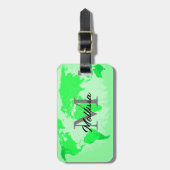 Neon Green World Map Monogramme Reisende Kunst Gepäckanhänger (Vorderseite vertikal)