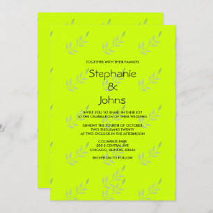 Neon Green Yellow Blätter Art Boho Wedding Einladung