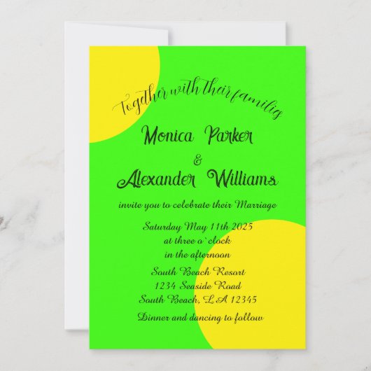 Neon Green Yellow Bold Modern Retro Wedding Einladung (Vorderseite)