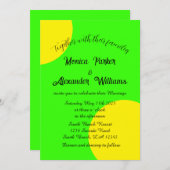 Neon Green Yellow Bold Modern Retro Wedding Einladung (Vorne/Hinten)