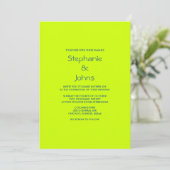 Neon Green Yellow Bright Minimal Wedding Einladung (Stehend Vorderseite)