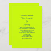 Neon Green Yellow Bright Minimal Wedding Einladung (Vorne/Hinten)