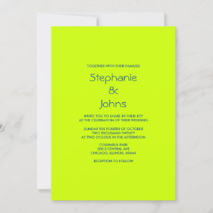 Neon Green Yellow Bright Minimal Wedding Einladung