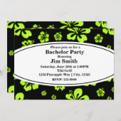 Neon Green Yellow Hibiskus Blumenschwarz Einladung (Vorne/Hinten)