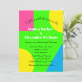 Neon Green Yellow Pink Blue Moderne Retro Hochzeit Einladung (Stehend Vorderseite)