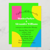 Neon Green Yellow Pink Blue Moderne Retro Hochzeit Einladung (Vorne/Hinten)