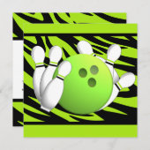 Neon Green Zebra Stripe Bowling Party Einladung (Vorne/Hinten)