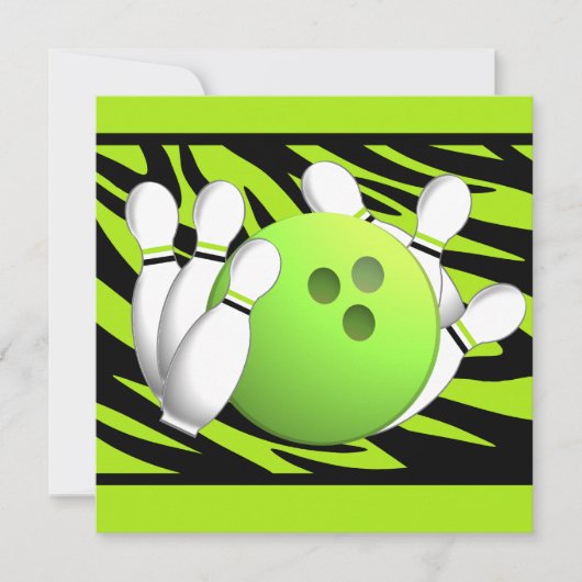 Neon Green Zebra Stripe Bowling Party Einladung (Vorderseite)