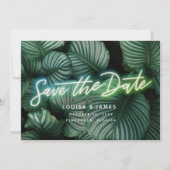 Neon Greenery Moderne tropische Save the Date Einladung (Vorderseite)
