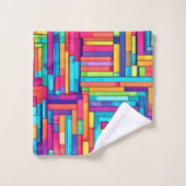 Neon Grid - Abstraktes Mosaik Badhandtuch Set (Waschlappen)