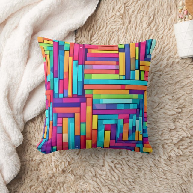 Neon Grid - Abstraktes Mosaik Kissen (Decke)