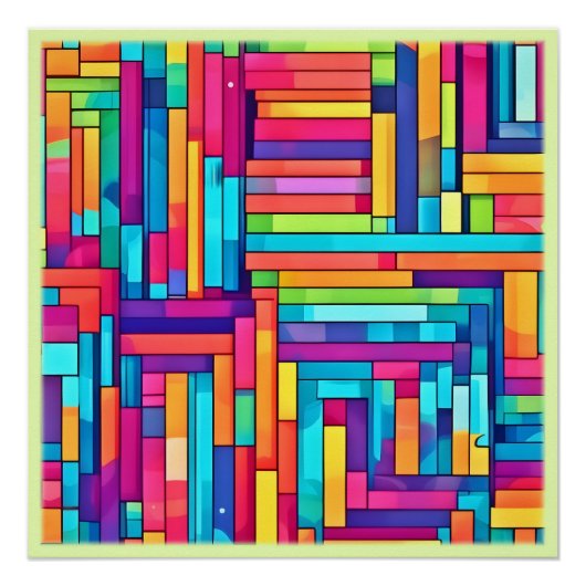 Neon Grid - Abstraktes Mosaik Poster (Vorderseite)