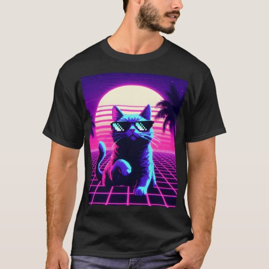 Neon Grid Chill Cat T-Shirt (Vorderseite)