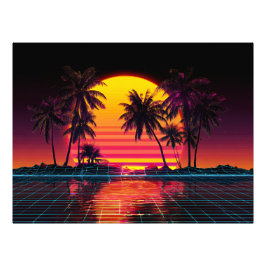 Neon Grid Palm Sunset Fotodruck