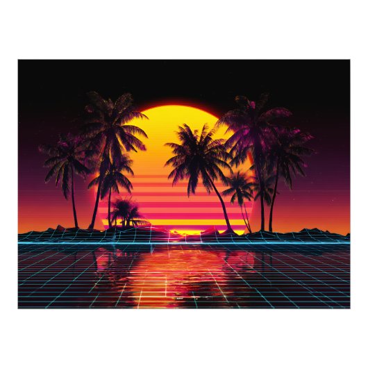 Neon Grid Palm Sunset Fotodruck (Vorne)