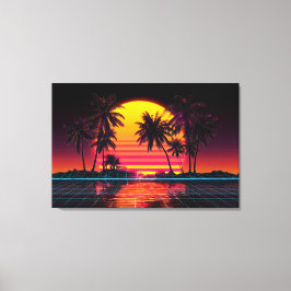 Neon Grid Palm Sunset Leinwanddruck