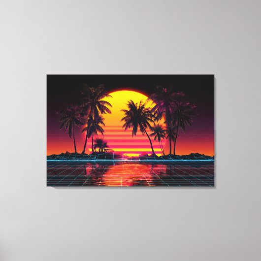 Neon Grid Palm Sunset Leinwanddruck (Vorderseite)