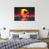 Neon Grid Palm Sunset Leinwanddruck (Insitu (Schlafzimmer))