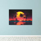 Neon Grid Palm Sunset Leinwanddruck (Insitu (Holzboden))