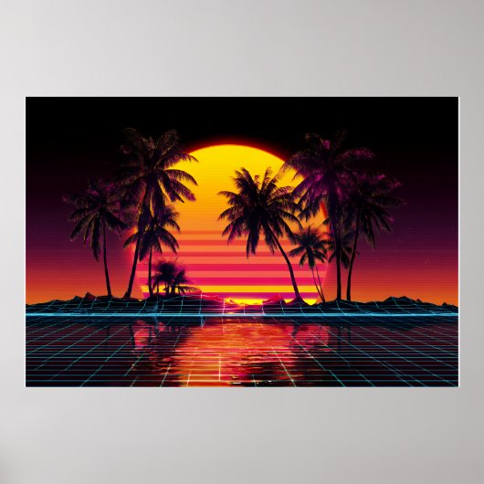 Neon Grid Palm Sunset Poster (Vorne)
